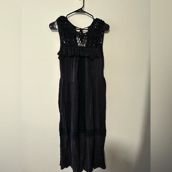 Maeve Anthropologie Abilene Maxi Dress gold and black crochet and tassels sz XS - Picture 2 of 7